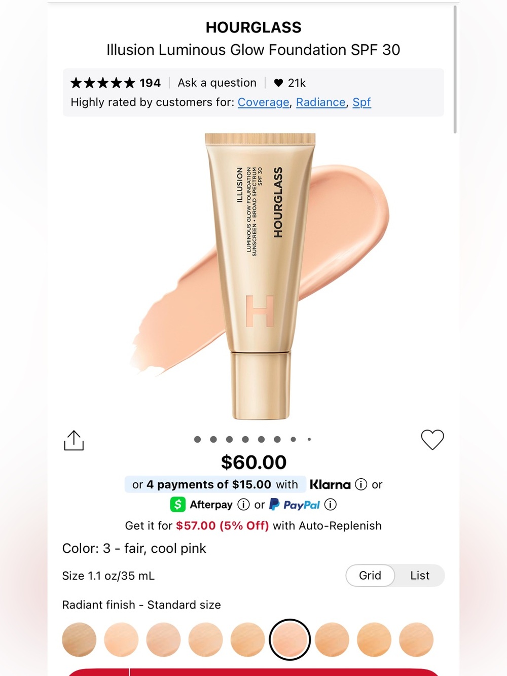 Hourglass Illusion Luminous Glow Foundation — Fair (Cool Pink) -Shade 3